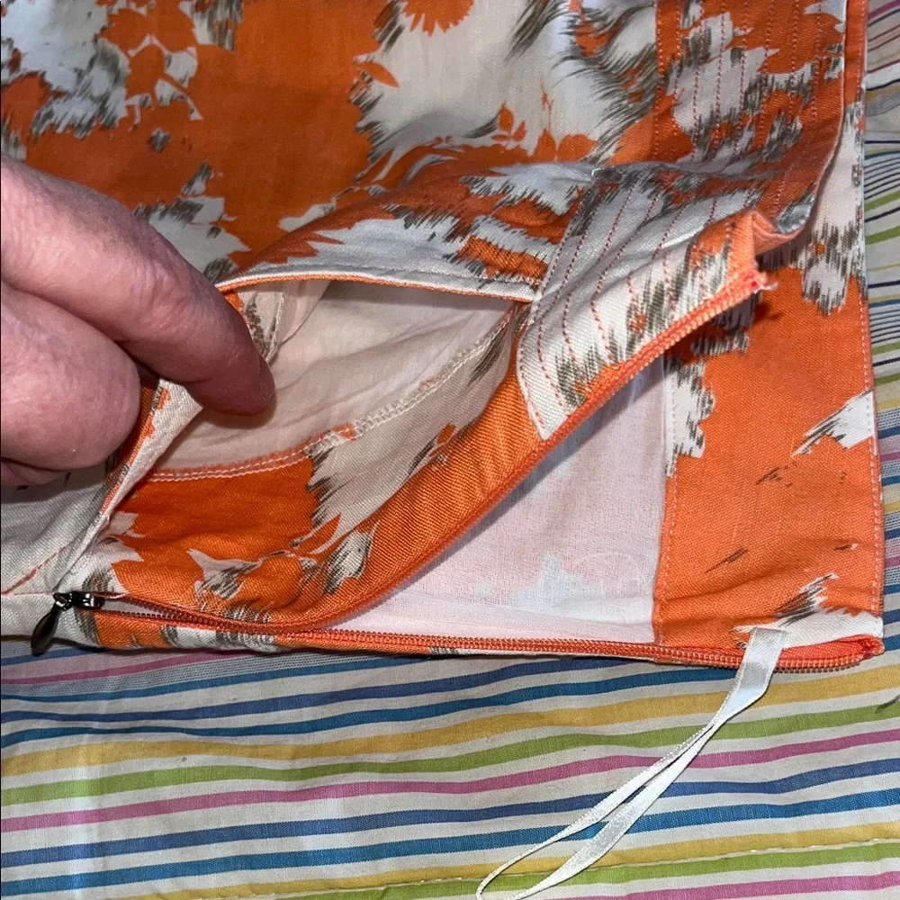 Chic Orange‎ and White Linen/Cotton Pencil Skirt 8